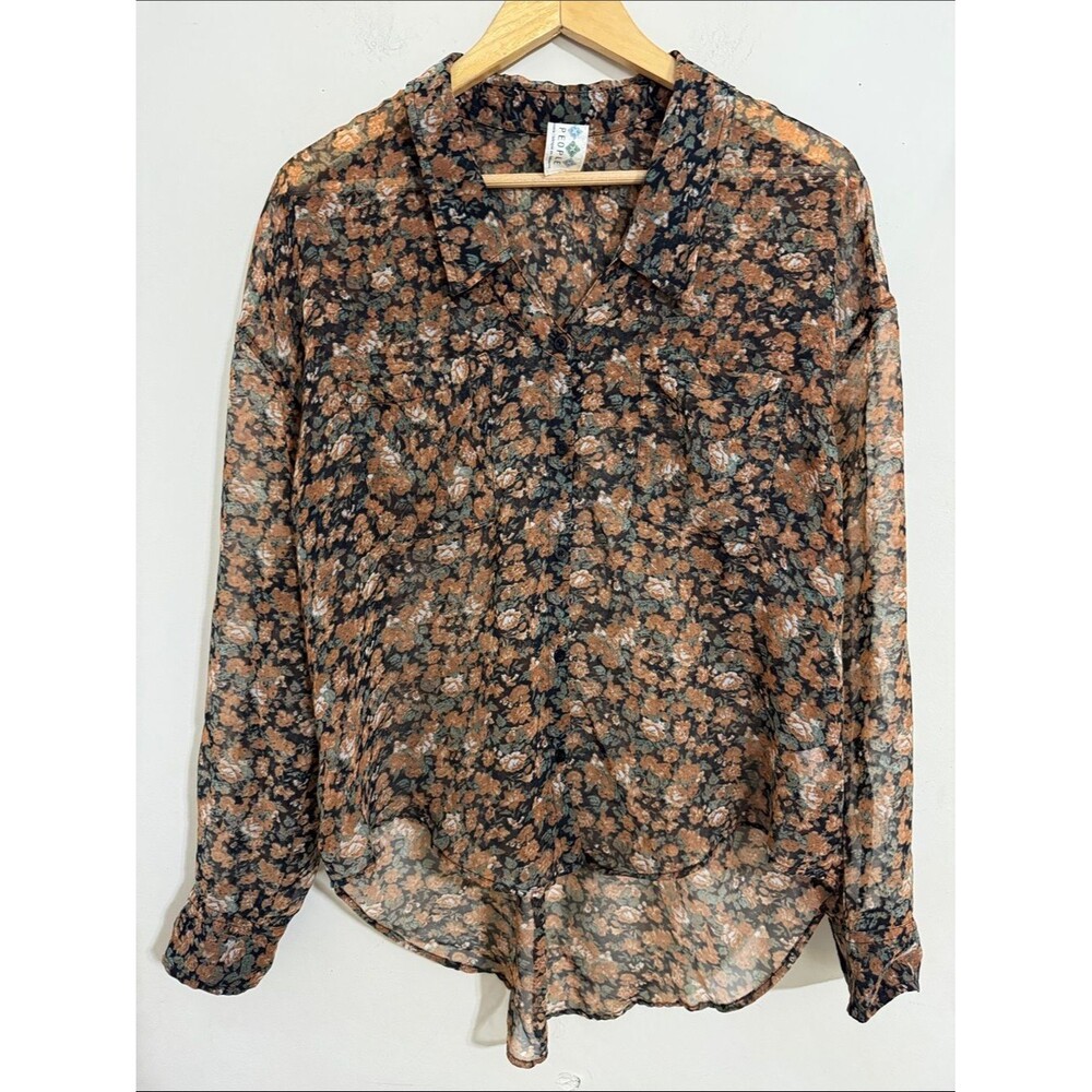 VTG Free People Easy Ride Floral Sheer Button-Front Blouse S Whimsigoth Cottage